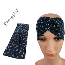 Lade das Bild in den Galerie-Viewer, Haarband "Skagen" Jersey Knotenlook Anker blau