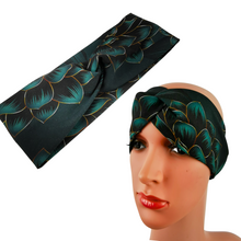 Lade das Bild in den Galerie-Viewer, Haarband "Dahlienblüte" Jersey jadegrün Blumen