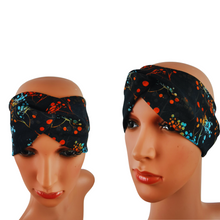 Lade das Bild in den Galerie-Viewer, Haarband "Nordwind" Jersey nachtblau Blumen