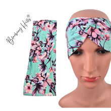 Lade das Bild in den Galerie-Viewer, Haarband "Hanami" Kirschblüten Japan Jersey Knotenlook Knoten pastell hellgrün