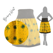 Lade das Bild in den Galerie-Viewer, Rock "Synn" - Damenrock aus Jersey mit Pusteblumen senf petrol