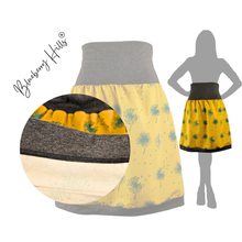 Lade das Bild in den Galerie-Viewer, Rock "Synn" - Damenrock aus Jersey mit Pusteblumen senf petrol