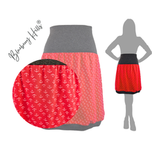 Lade das Bild in den Galerie-Viewer, Rock "Kysta" - Damenrock aus Jersey Anker rot mit klappbarem Bund dehnbar