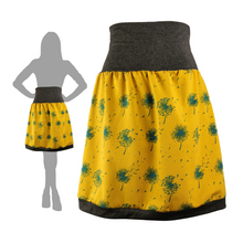 Lade das Bild in den Galerie-Viewer, Rock "Synn" - Damenrock aus Jersey mit Pusteblumen senf petrol