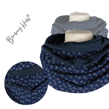 Lade das Bild in den Galerie-Viewer, Loop "Skagen" blau mit Ankern rund Jersey Schlauchschal