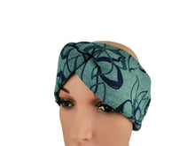 Lade das Bild in den Galerie-Viewer, Haarband Stirnband Knoten Blumen petrol grün blau elastisch Knotenlook breit warm