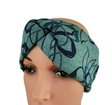Lade das Bild in den Galerie-Viewer, Haarband Stirnband Knoten Blumen petrol grün blau elastisch Knotenlook breit warm
