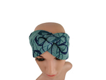 Lade das Bild in den Galerie-Viewer, Haarband Stirnband Knoten Blumen petrol grün blau elastisch Knotenlook breit warm