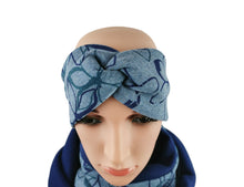 Lade das Bild in den Galerie-Viewer, Haarband Stirnband Knoten Blumen blau petrol elastisch Knotenlook breit warm