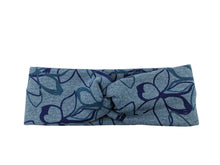 Lade das Bild in den Galerie-Viewer, Haarband Stirnband Knoten Blumen blau petrol elastisch Knotenlook breit warm