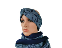 Lade das Bild in den Galerie-Viewer, Haarband Stirnband Knoten Blumen blau petrol elastisch Knotenlook breit warm