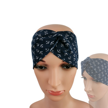 Lade das Bild in den Galerie-Viewer, Haarband "Skagen" Jersey Knotenlook Anker blau