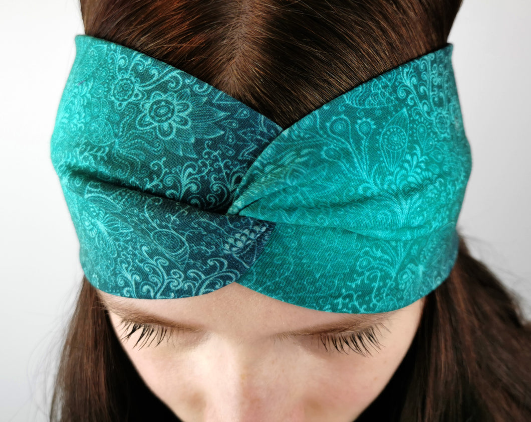 Haarband mit Knoten Jersey grün Batik