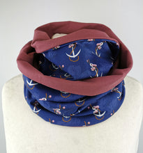 Lade das Bild in den Galerie-Viewer, Loop rund Jersey Anker Rosen Loopschal lila beere