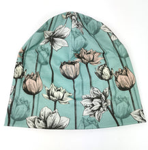 Lade das Bild in den Galerie-Viewer, Beanie Damen Jersey Bambus mintgrün Blumen Pastellfarben