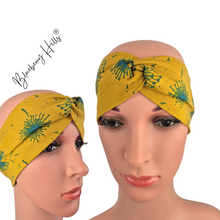 Lade das Bild in den Galerie-Viewer, Haarband &quot;Synn&quot; Pusteblumen Jersey Knotenlook Knoten senf petrol
