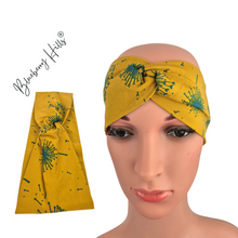 Lade das Bild in den Galerie-Viewer, Haarband &quot;Synn&quot; Pusteblumen Jersey Knotenlook Knoten senf petrol
