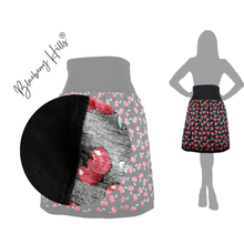 Lade das Bild in den Galerie-Viewer, Rock&quot;Cherry Pie&quot; - Damenrock aus Baumwolle mit Jerseybund Kirsche knielang schwarz
