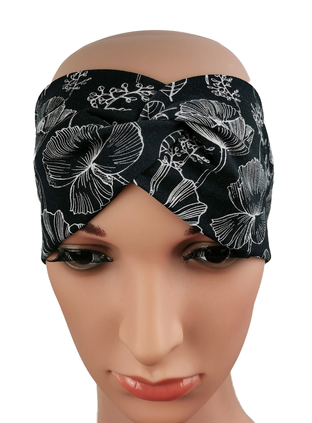 Haarband mit Knoten Blumen Jersey schwarz